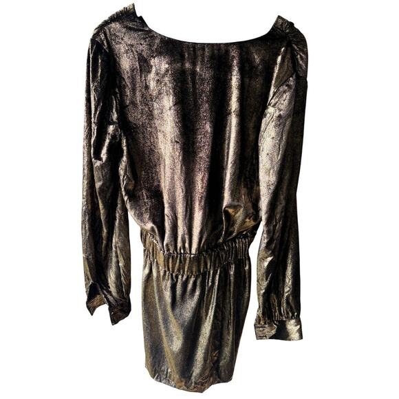 FRAME Womens Metallic Gold V-Neck Velvet Mini Dress Size 4 - Picture 8 of 9